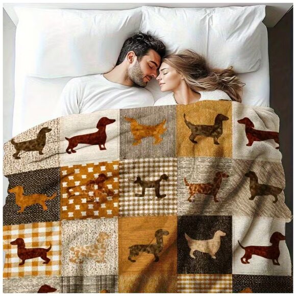 Dachshund Quilt Patterned Velour Throw Cozy Multi-Purpose Ideal Use Year-round - Picture 5 of 6